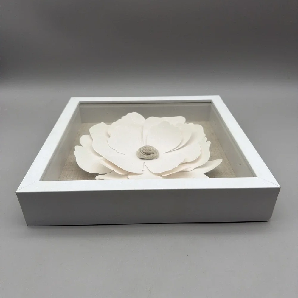 3D Floral Shadow Box Wall Art White Flower Farmhouse Cottage Decor 11